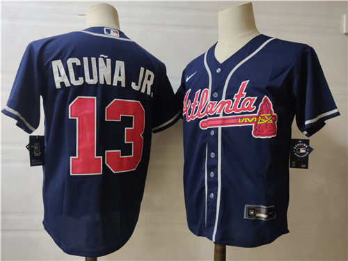 Men's Atlanta Braves #13 Ronald Acuna Jr. Nike Navy Alternate Cool Baseball Jersey