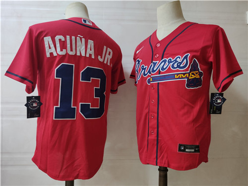Men's Atlanta Braves #13 Ronald Acuna Jr. Nike Red Alternate Cool Base Jerseys