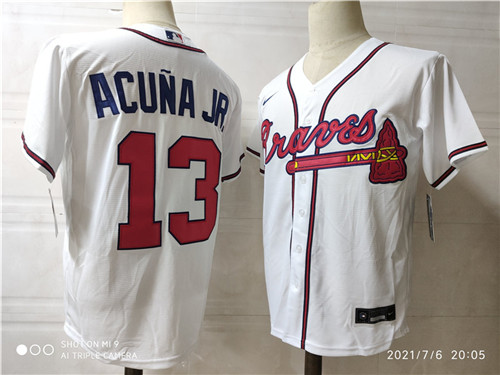 Men's Atlanta Braves #13 Ronald Acuna Jr. Nike White Home Cool Base Stitched Jerseys