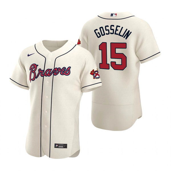 Men's Atlanta Braves #15 Phil Gosselin Cream Alternate Flex Base Jersey