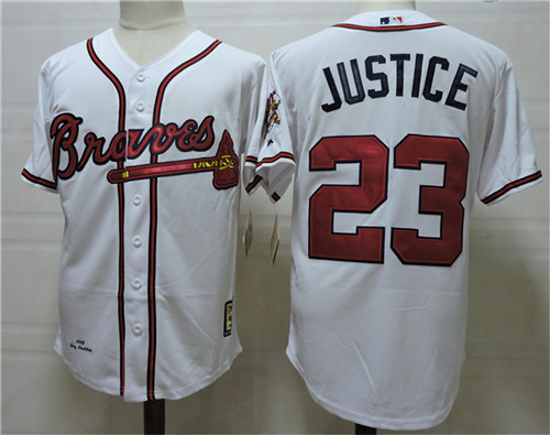 Men's Atlanta Braves #23 David Justice Home White MLB Cool Base Jersey
