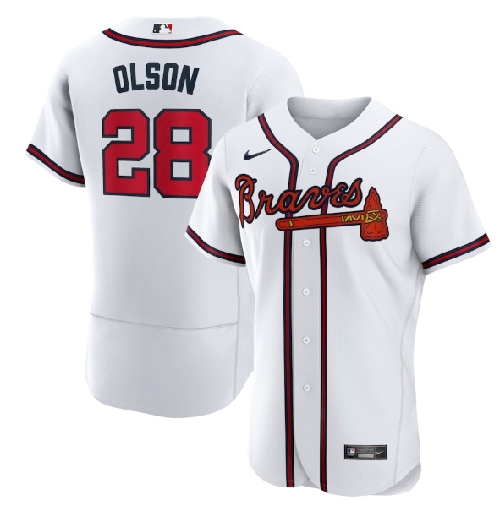 Men's Atlanta Braves #28 Matt Olson White Flex Base Stitched Baseball Jersey