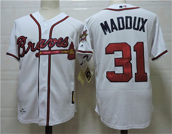 Men's Atlanta Braves #31 Greg Maddux White 1995 World Series Throwback Cooperstown Jerseys