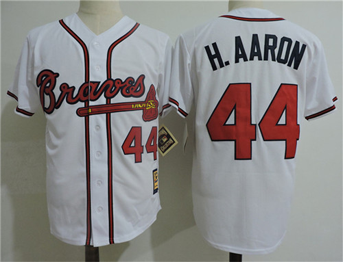 Men's Atlanta Braves #44 Hank Aaron Majestic White Throwback Jerseys