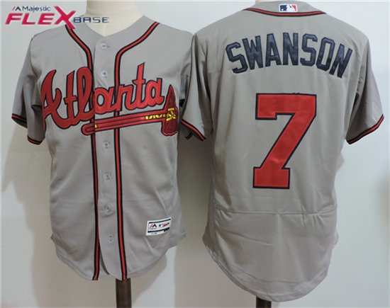 Men's Atlanta Braves #7 Dansby Swanson Majestic Road Gray Flex Base Authentic Collection Player Jersey