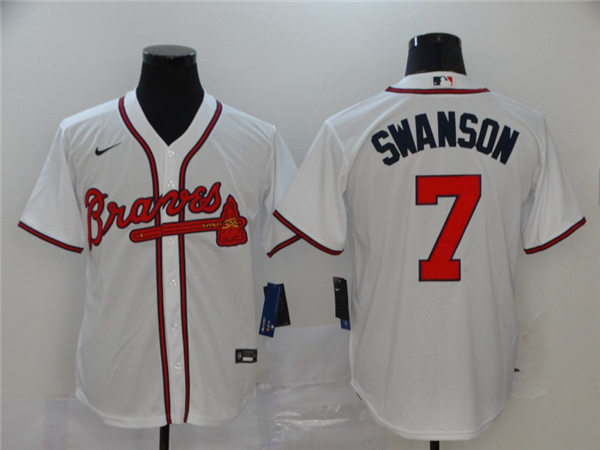 Men's Atlanta Braves #7 Dansby Swanson Nike Home White Cool Base Player Jerseys