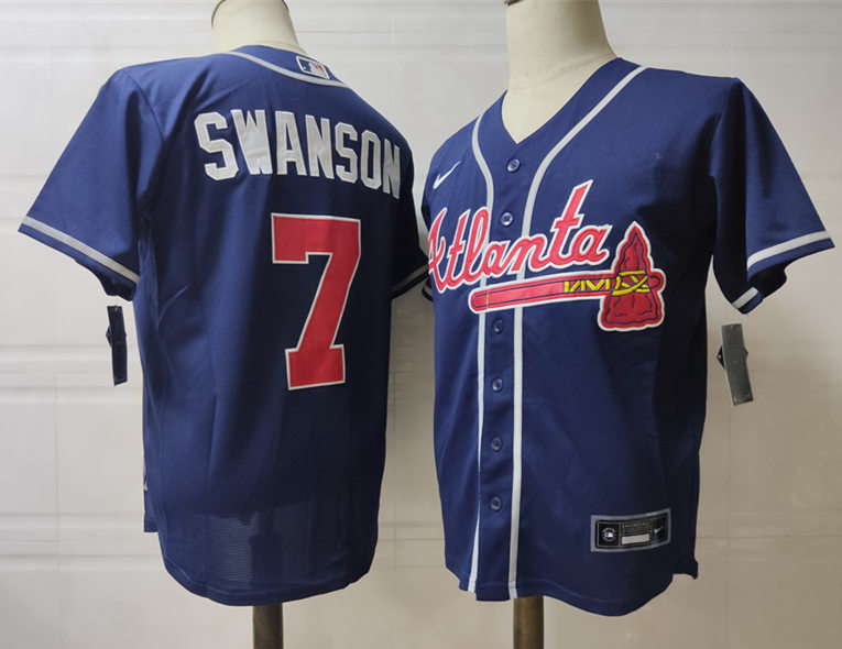 Men's Atlanta Braves #7 Dansby Swanson Nike Navy Alternate Cool Base Player Jerseys