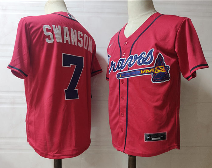 Men's Atlanta Braves #7 Dansby Swanson Nike Red Alternate Cool Base Jerseys