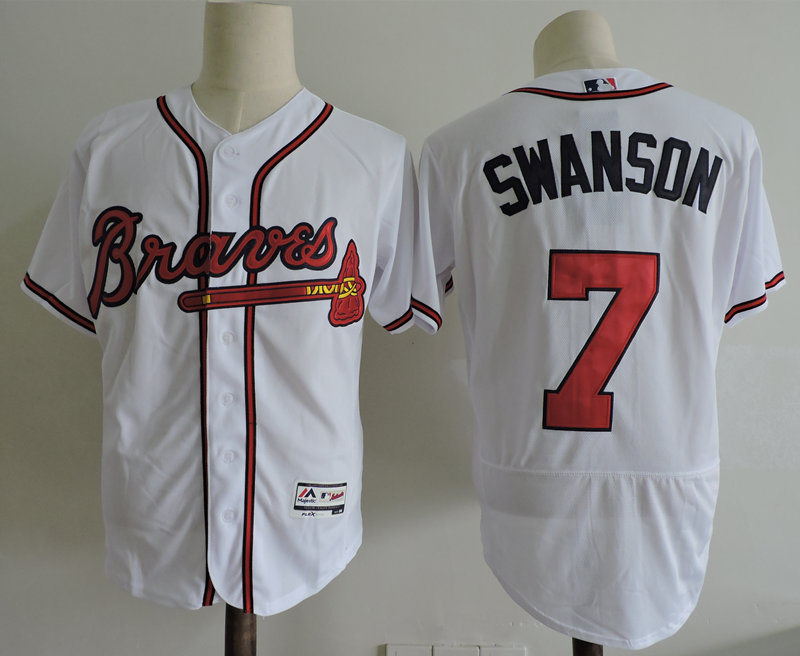 Men's Atlanta Braves #7 Dansby Swanson White Home MLB 2016 Majestic Flex Base Jersey