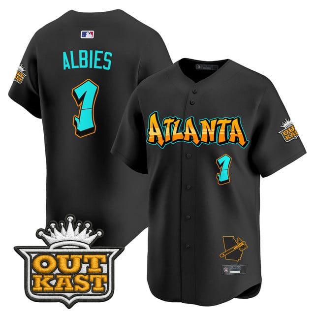 Men's Atlanta Braves 'Graffiti A-Town Edition' Vapor Premier Limited Jersey BLACK#1 OZZIE ALBIES