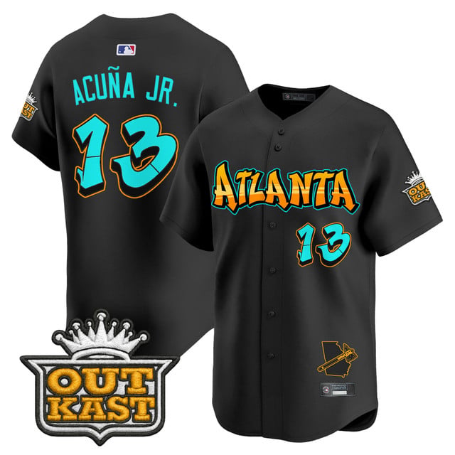 Men's Atlanta Braves 'Graffiti A-Town Edition' Vapor Premier Limited Jersey BLACK#13 RONALD ACUNA JR.
