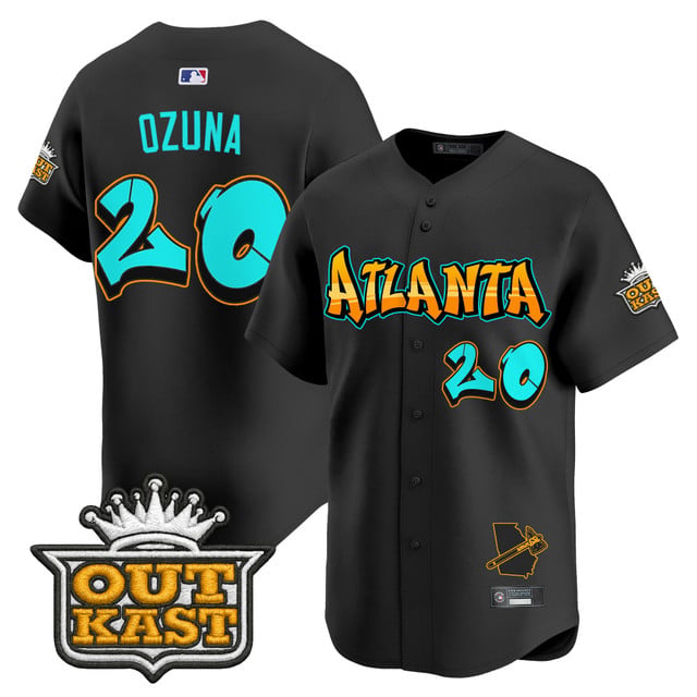 Men's Atlanta Braves 'Graffiti A-Town Edition' Vapor Premier Limited Jersey BLACK#20 MARCELL OZUNA