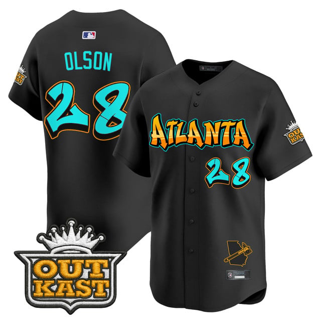Men's Atlanta Braves 'Graffiti A-Town Edition' Vapor Premier Limited Jersey BLACK#28 MATT OLSON