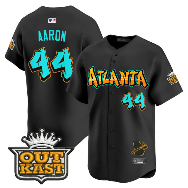 Men's Atlanta Braves 'Graffiti A-Town Edition' Vapor Premier Limited Jersey BLACK#44 HANK AARON