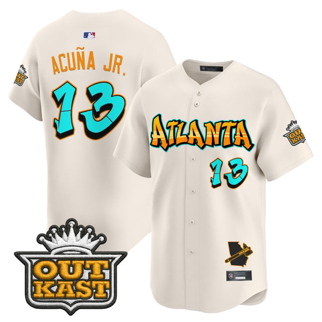 Men's Atlanta Braves 'Graffiti A-Town Edition' Vapor Premier Limited Jersey CREAM#13 RONALD ACUNA JR.
