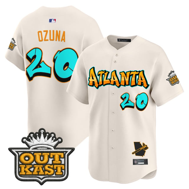 Men's Atlanta Braves 'Graffiti A-Town Edition' Vapor Premier Limited Jersey CREAM#20 MARCELL OZUNA
