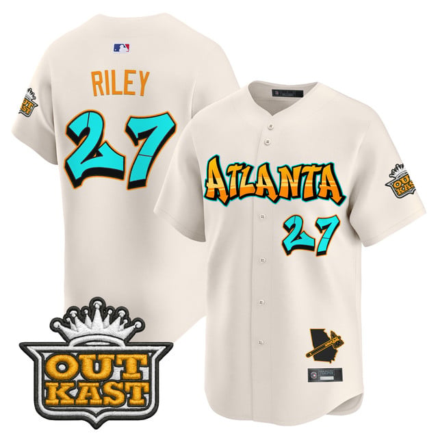 Men's Atlanta Braves 'Graffiti A-Town Edition' Vapor Premier Limited Jersey CREAM#27 AUSTIN RILEY
