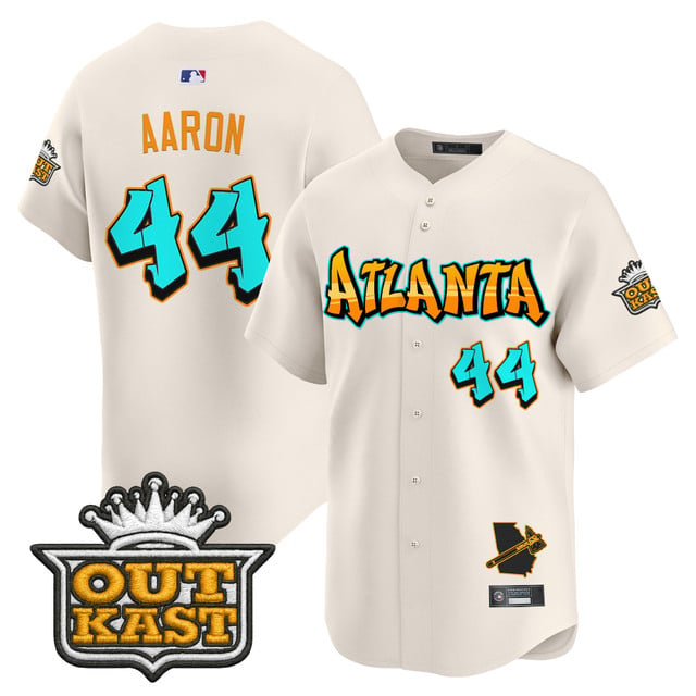 Men's Atlanta Braves 'Graffiti A-Town Edition' Vapor Premier Limited Jersey CREAM#44 HANK AARON
