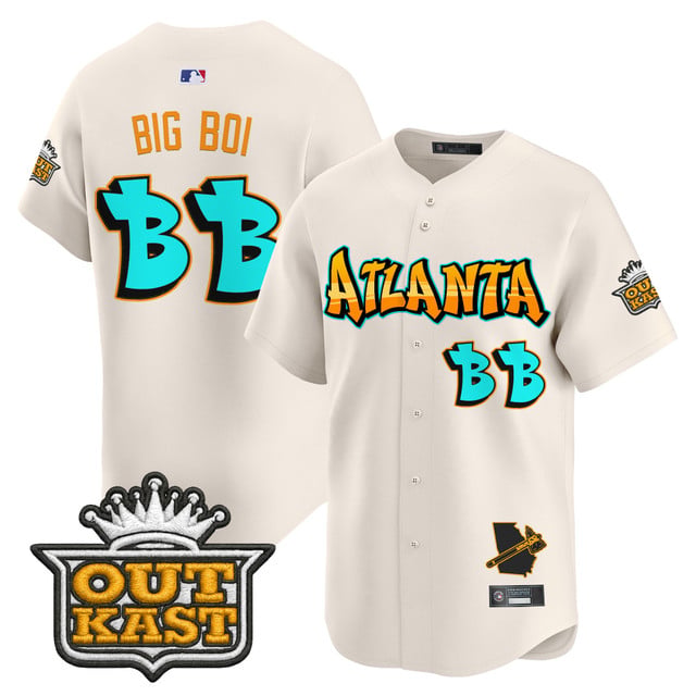 Men's Atlanta Braves 'Graffiti A-Town Edition' Vapor Premier Limited Jersey CREAM#BB BIG BOI