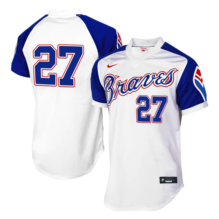 Men's Atlanta Braves 1974 Throwback Jersey 1974#27 AUSTIN RILEY
