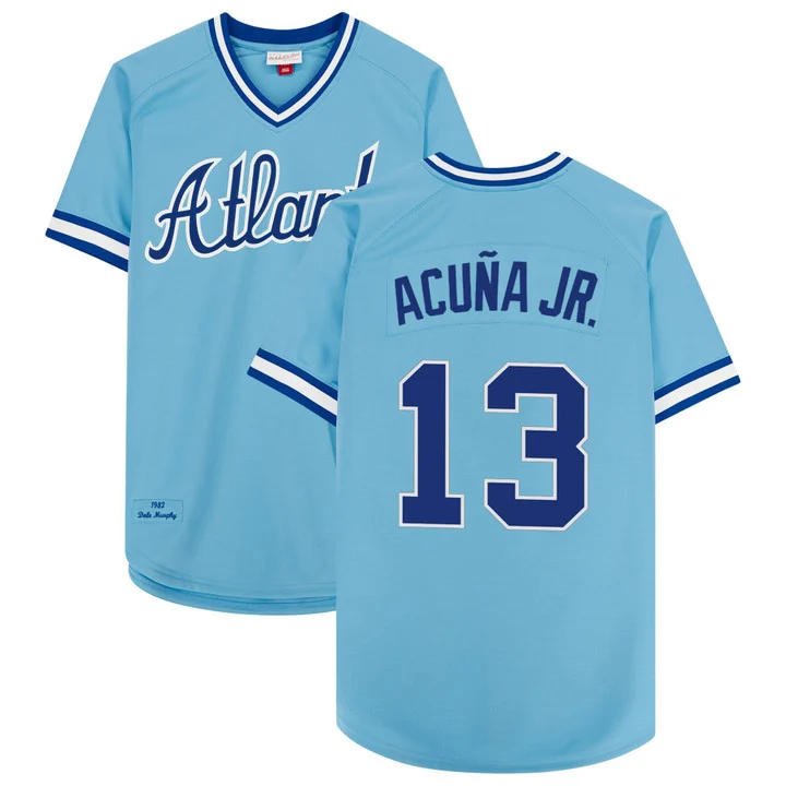 Men's Atlanta Braves 1974 Throwback Jersey 1982#13 RONALD ACUNA JR.