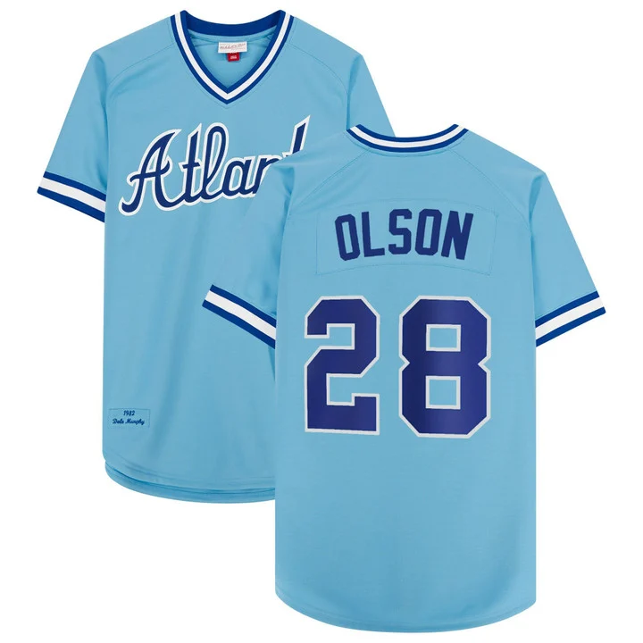 Men's Atlanta Braves 1974 Throwback Jersey 1982#28 MATT OLSON