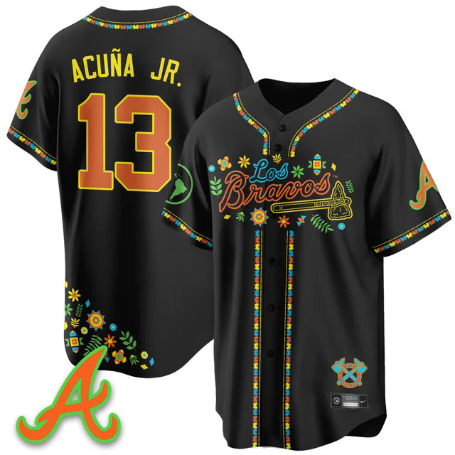 Men's Atlanta Braves 2025 Los Bravos Jersey #13 ronald acuna jr..webp