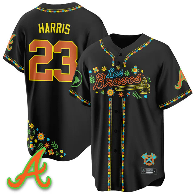 Men's Atlanta Braves 2025 Los Bravos Jersey #23 michael harris II.webp