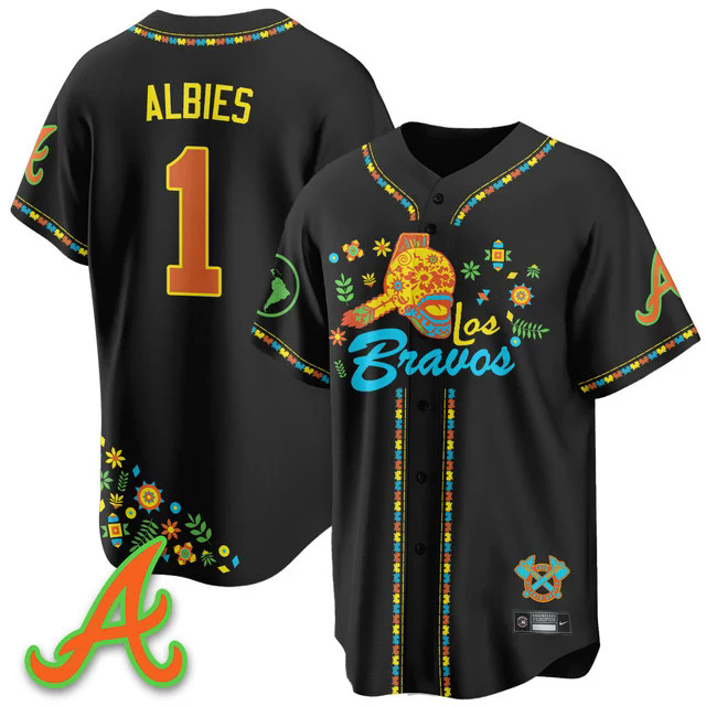 Men's Atlanta Braves 2025 Los Bravos Jersey V2 #1 ozzie albies.webp