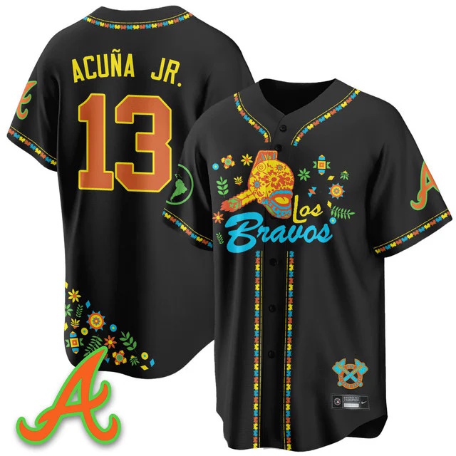 Men's Atlanta Braves 2025 Los Bravos Jersey V2 #13 ronald acuna jr..webp
