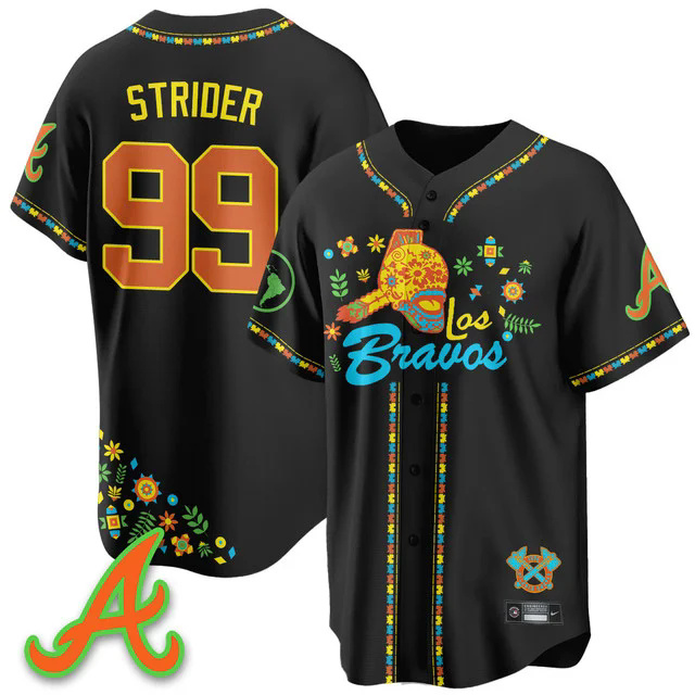 Men's Atlanta Braves 2025 Los Bravos Jersey V2 #99 spencer strider.webp