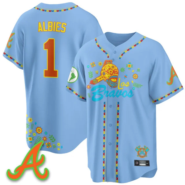 Men's Atlanta Braves 2025 Los Bravos Jersey V2 blue #1 ozzie albies.webp