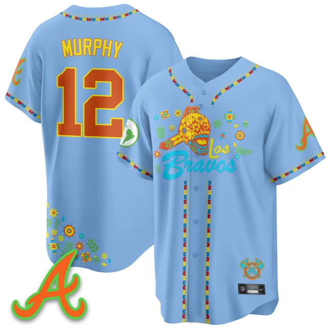 Men's Atlanta Braves 2025 Los Bravos Jersey V2 blue #12 sean murphy.webp