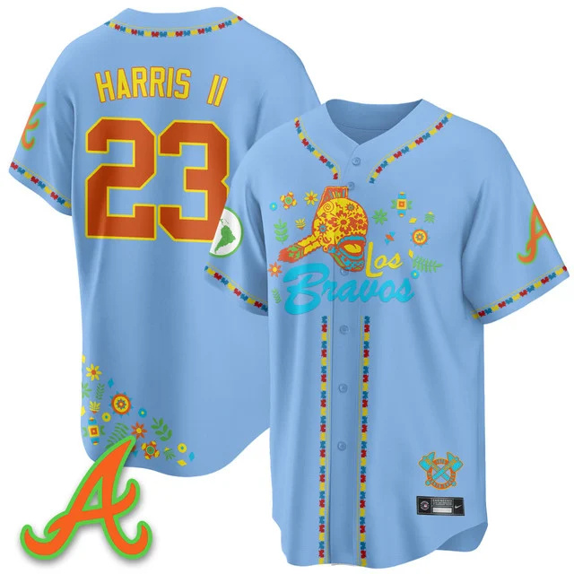 Men's Atlanta Braves 2025 Los Bravos Jersey V2 blue #23 michael harris II.webp