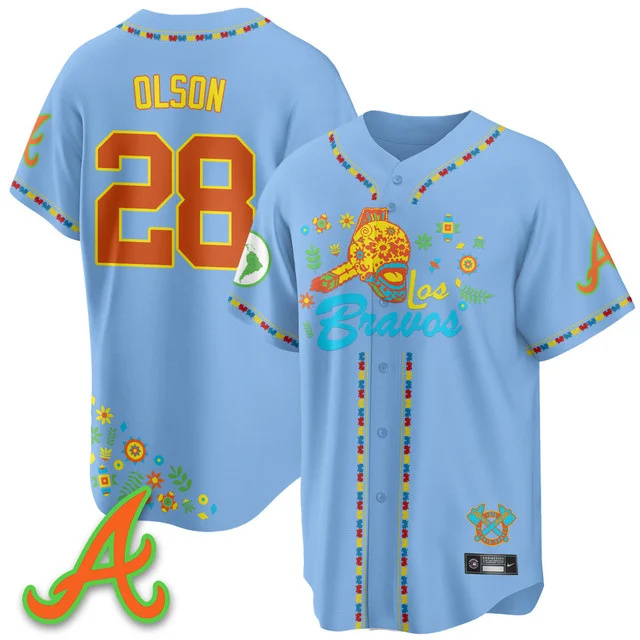 Men's Atlanta Braves 2025 Los Bravos Jersey V2 blue #28 matt olson.webp