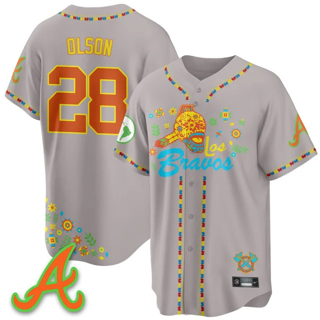 Men's Atlanta Braves 2025 Los Bravos Jersey V2 grey #28 matt olson.webp
