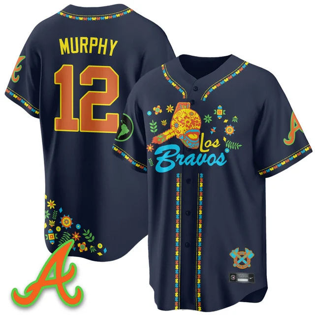 Men's Atlanta Braves 2025 Los Bravos Jersey V2 navy #12 sean murphy.webp