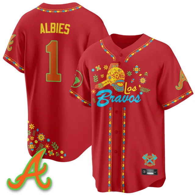 Men's Atlanta Braves 2025 Los Bravos Jersey V2 red #1 ozzie albies.webp