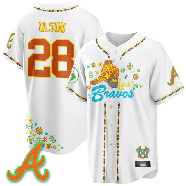 Men's Atlanta Braves 2025 Los Bravos Jersey V2 white #28 matt olson.webp