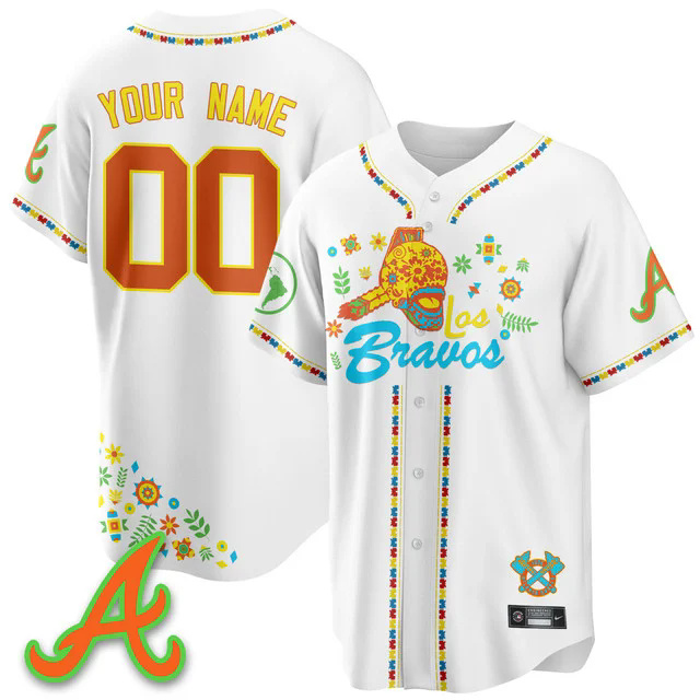 Men's Atlanta Braves 2025 Los Bravos Jersey V2 white custom.webp