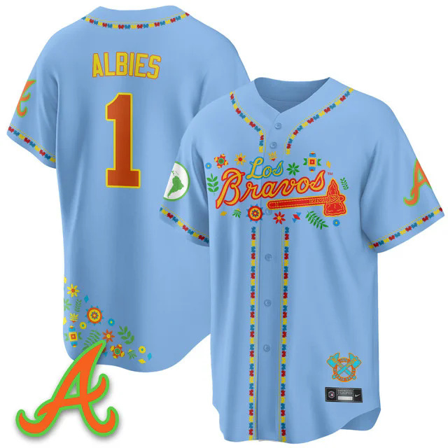 Men's Atlanta Braves 2025 Los Bravos Jersey blue #1 ozzie albies.webp