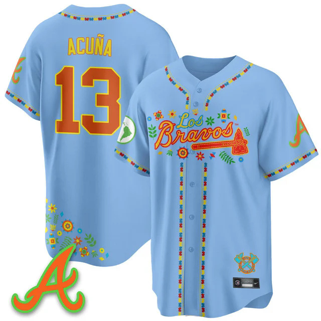 Men's Atlanta Braves 2025 Los Bravos Jersey blue #13 ronald acuna jr..webp