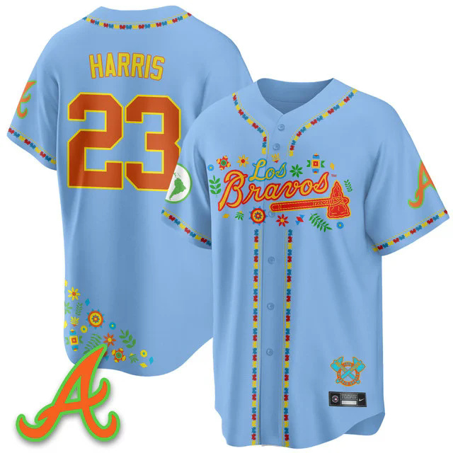 Men's Atlanta Braves 2025 Los Bravos Jersey blue #23 michael harries II.webp