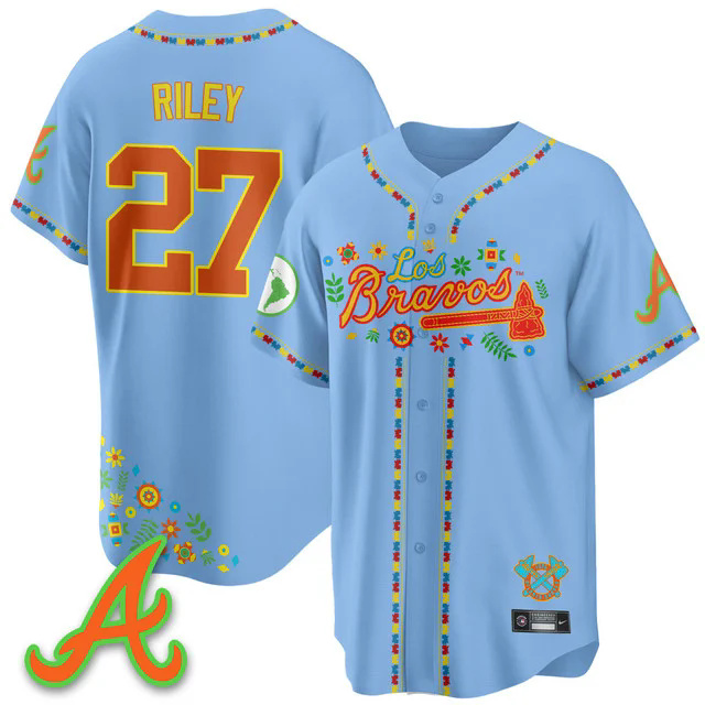 Men's Atlanta Braves 2025 Los Bravos Jersey blue #27 austin riley.webp