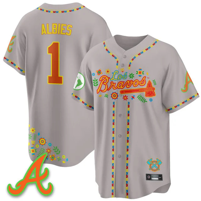 Men's Atlanta Braves 2025 Los Bravos Jersey grey #1 ozzie albies.webp
