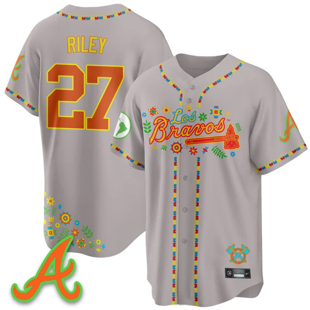 Men's Atlanta Braves 2025 Los Bravos Jersey grey #27 austin riley.webp