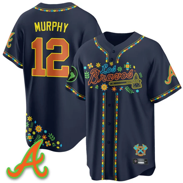 Men's Atlanta Braves 2025 Los Bravos Jersey navy #12 sean murphy.webp