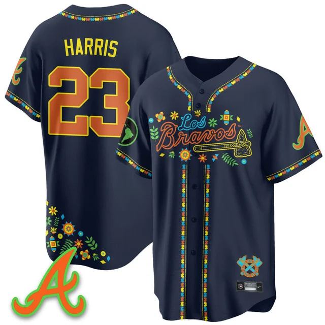 Men's Atlanta Braves 2025 Los Bravos Jersey navy #23 michael harris II.webp