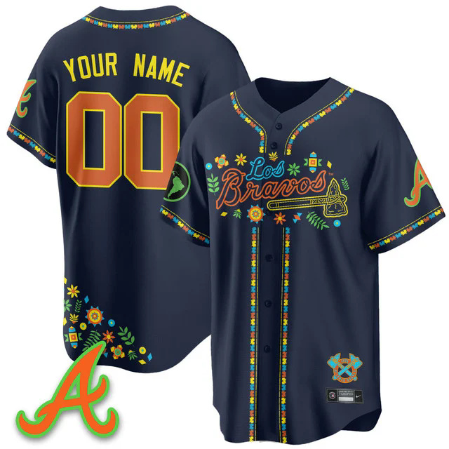 Men's Atlanta Braves 2025 Los Bravos Jersey navy custom.webp