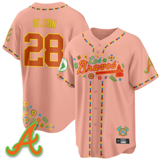 Men's Atlanta Braves 2025 Los Bravos Jersey peaches #28 matt olson.webp